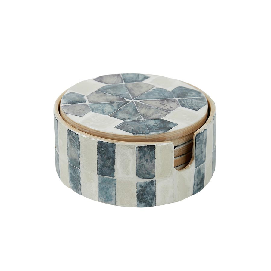 Nya S/6 Inlay Coasters 10cm Navy/Ivory