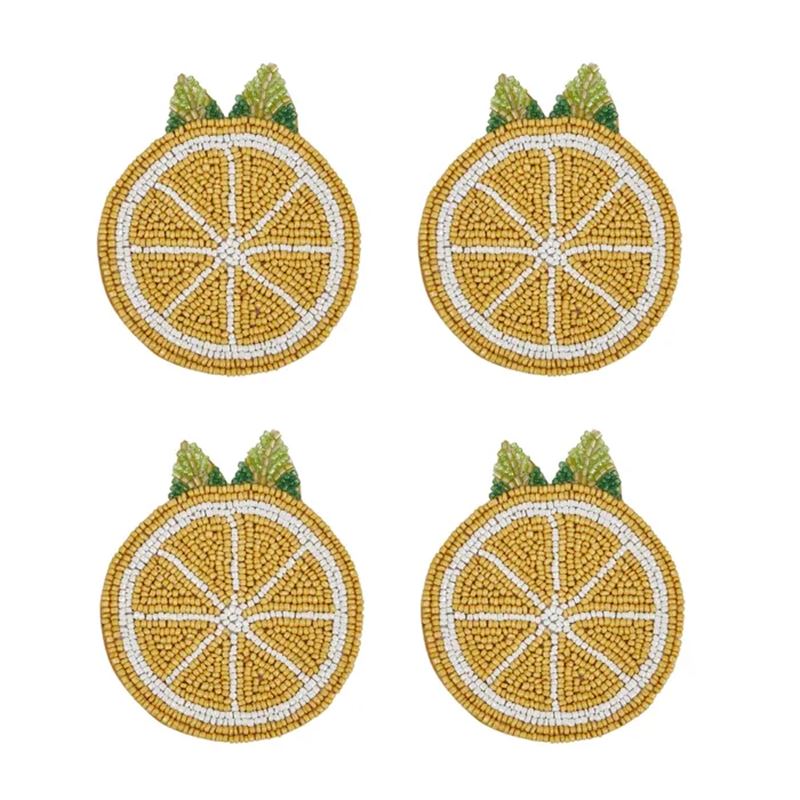 Limone S/4 Beaded Coaster 10cm Yellow