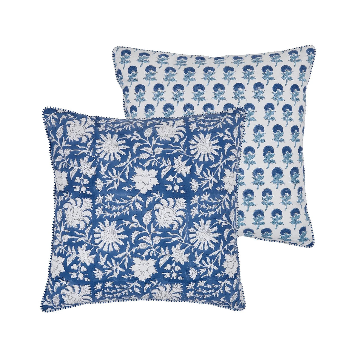 Prisha Cotton Block Cushion 50x50cm Blue