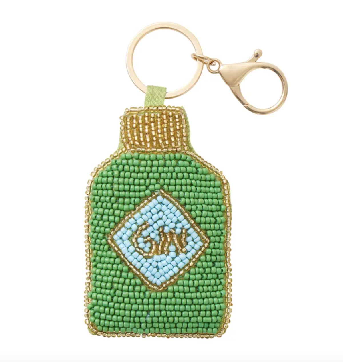 Gin Beaded Keyring 9x16cm Green