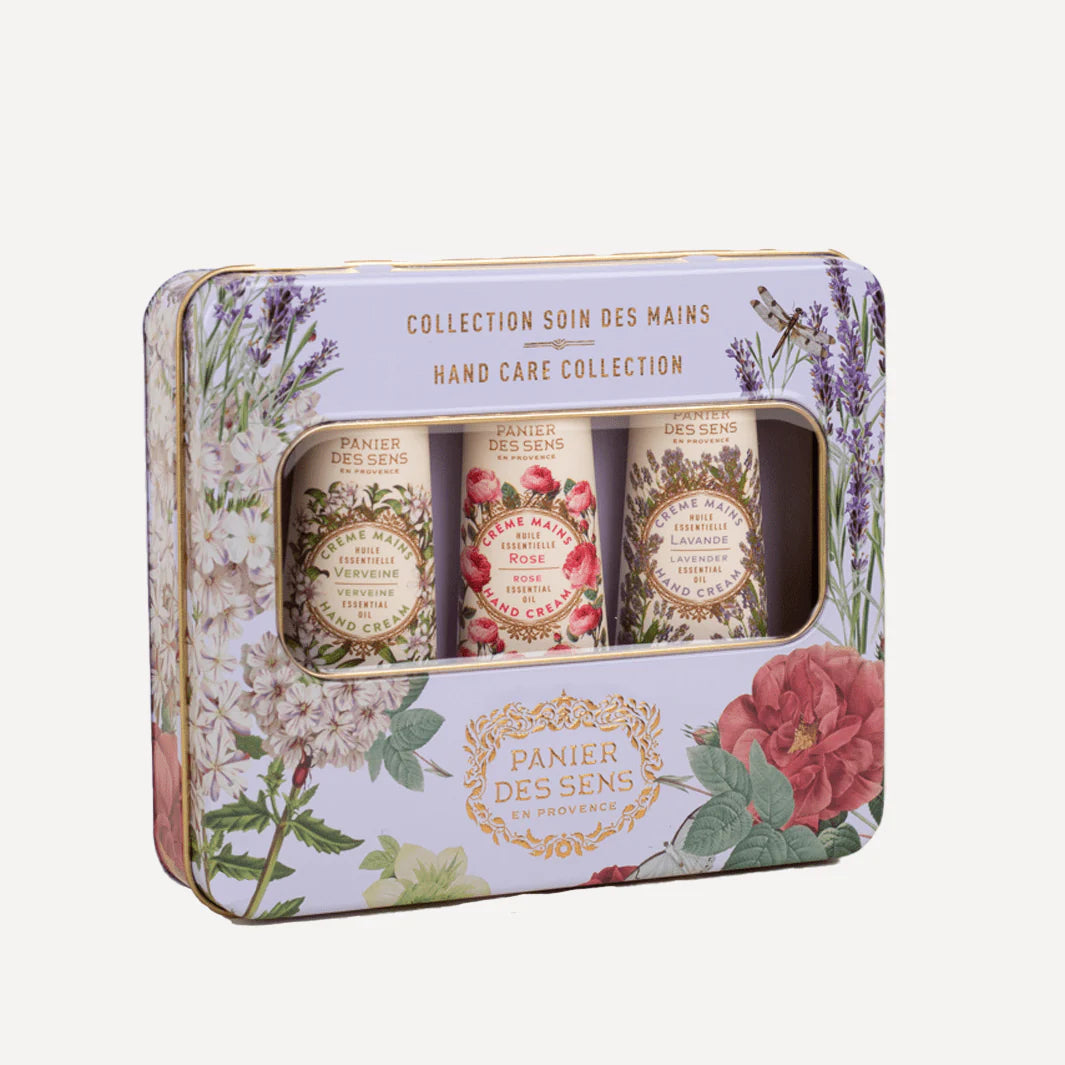 Hand Care Gift Set Essentials - Tin Box: 3 Hand Creams Verbena, Rose, Lavender 3x 30ml