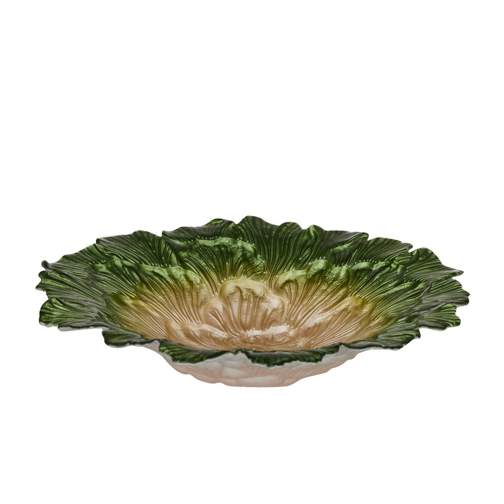 Cabbage Glass Bowl 33.5x6.5cm Grn/Ivory