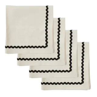 Orla S/4 Cotton Napkins 40cm Ivory/Black
